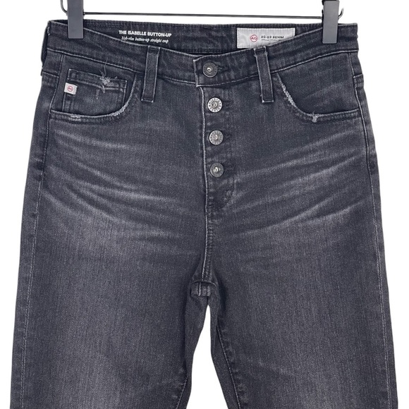 AG Jeans Womens 27 Isabelle Button Up High Rise Straight Crop Raw Step Hem Black - Picture 2 of 9